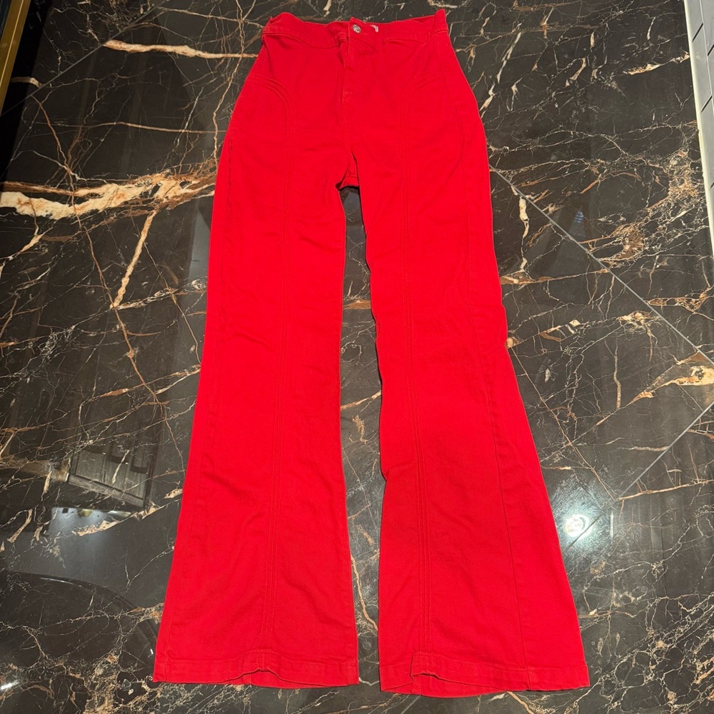 Revice Denim Roller girl flares Red High-Waisted Pants - Picture 3 of 7